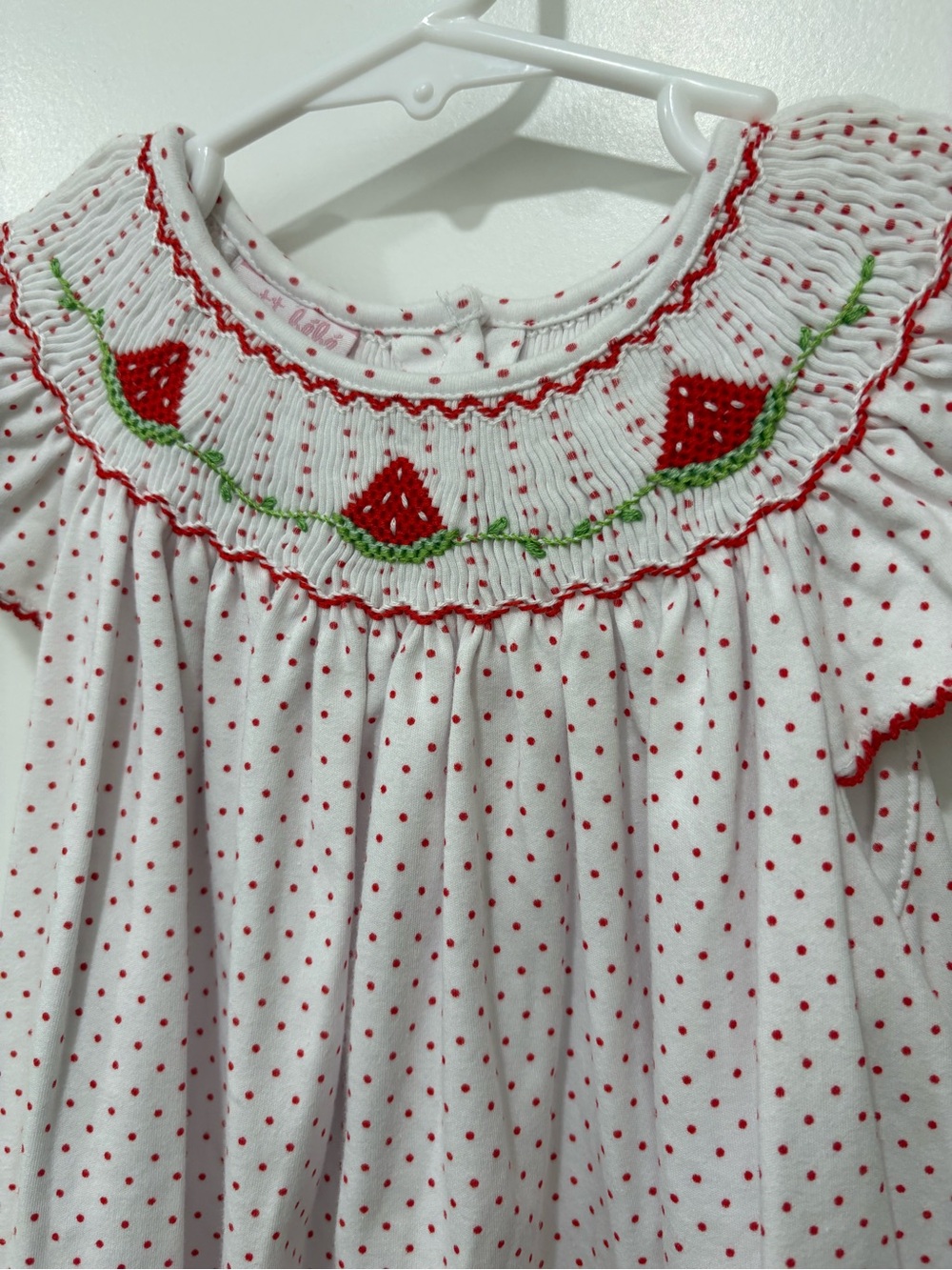 Petit Bebe Hand Smocked Angel Wing Bishop Dress Watermelon Size 2 100%cotton